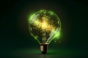 renewable energy light bulb with green energy, Earth Day or environment protection Hands protect forests that grow on the ground and help save the world, solar panels