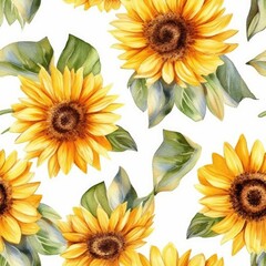 Seamless pattern with sunflower flowers on a white background. Generative AI