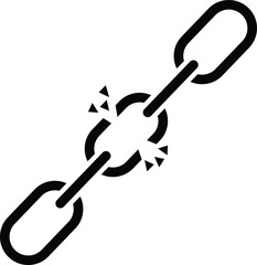 Broken chain link icon. Wreck chain link sign. Failure disconnection idea concept. Black broken chain symbol. Broken seo backlink logo. flat style.