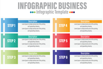 6 Steps, six 6 option Paper note shape elements with steps,road map,options,milestone,timeline,processes or workflow.Business data visualization.Creative step infographic template for presentation.