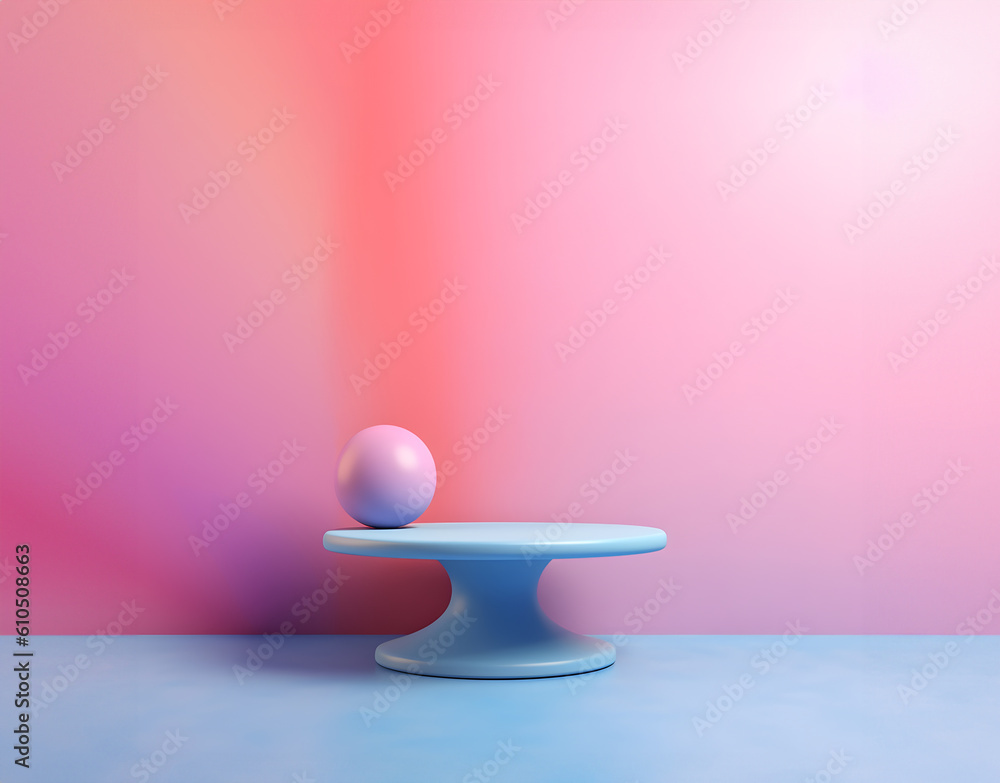 Poster abstract minimal concept. pastel multi colour background with podium, abstract geometric cube landsc