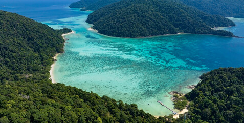  The tropical seashore island in a coral reef ,blue and turquoise sea Amazing nature landscape