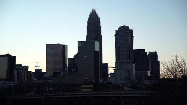 Lockdown Shot Of Buildings And Roads In City Against Sky At Dusk - Charlotte, North Carolina