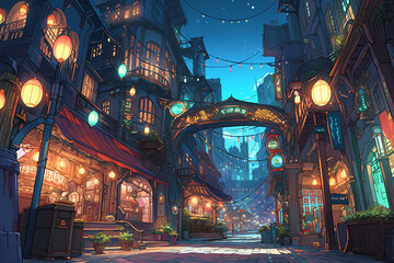 Obraz premium 繊細で芸術的な街や村系背景のイラスト(AI generated image)