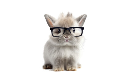 Obraz premium close-up of a dwarf rabbit wearing small glasses isolated on a transparent background