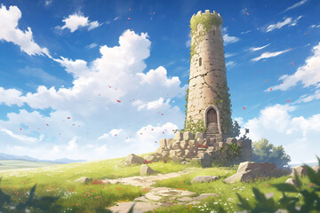 繊細で芸術的な街や村系背景のイラスト(AI generated image)