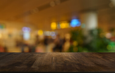 Empty wood table top and blur of out door garden background Empty wooden table space for text marketing promotion. blank wood table copy space for background