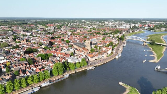 Deventer city panorama overhead view. City in The Netherlands.