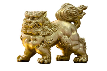 Fototapeta na wymiar Golden chinese guardian lion. Chinese imperial lion. PNG