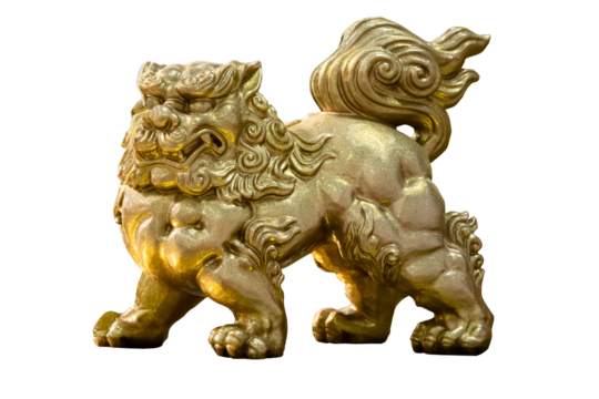 Golden chinese guardian lion. Chinese imperial lion. PNG - Powered by Adobe