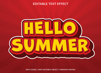 hello summer editable text effect template with abstract background and 3d style use for business brand and logo