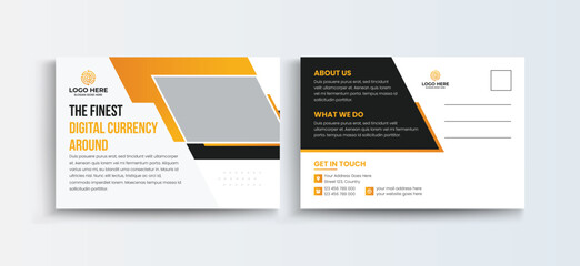 Cryptocurrency postcard design template. Crypto Company Business Postcard Template Design, Simple and Clean Modern Minimal Postcard Template, Business Postcard Layout