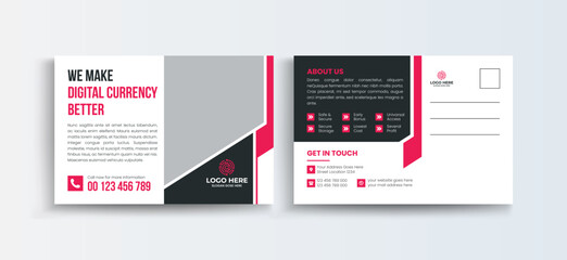 Cryptocurrency postcard design template. Cryptocurrency Company Business Postcard Template Design, Simple and Clean Modern Minimal Postcard Template, Business Postcard Layout