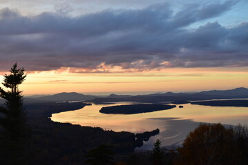 a beautiful sunset over the lake