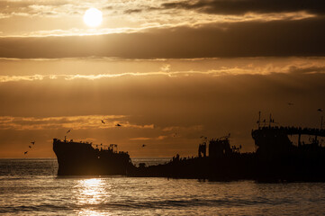 Silhoutte of the SS Palo Alto near sunset, an old World War II shipwreck off the coast of Aptos,...