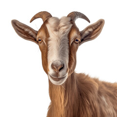 Portrait of a goat with horns isolated on transparent background