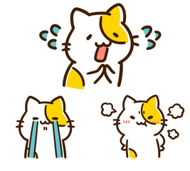 かわいいねこのキャラクターのネガティブな感情ポーズセット