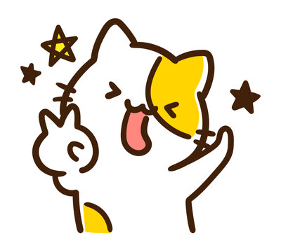 ご機嫌でピースするかわいいねこのキャラクターイラスト