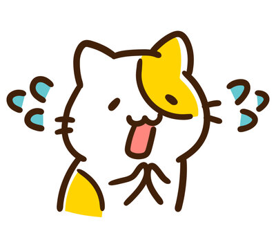 焦って謝罪とお願いをするかわいいねこのキャラクターイラスト
