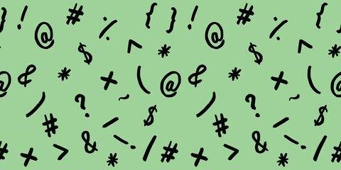 pattern with the image of keyboard symbols. Punctuation marks. Template for applying to the surface. pastel yellow green background. Vertical image. Banner for insertion into site.