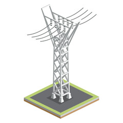 Isometric High Voltage Transmission Line. Element of Distribution Chain.