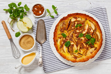 German Apfelkuchen, Apple Custard Cake, top view