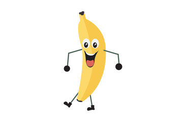 Vector funny cartoon banana fruit has eyes and legs