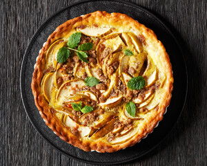 German Apfelkuchen, Apple Custard Cake, top view