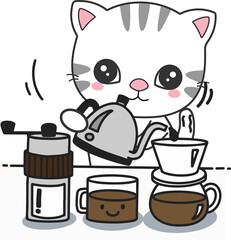  Cute Cat making coffee.Png clipart isolated on transparent background