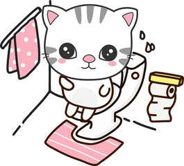  Cute cat Pooping On Toilet. Png clipart isolated on transparent background