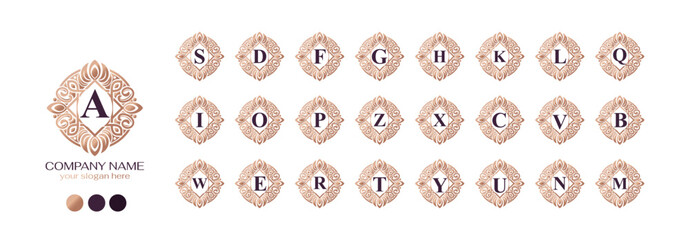Collection of luxury logos, wedding, hotel design, resort, restaurant, fashion corporate identity. Alphabet monogram in a frame.