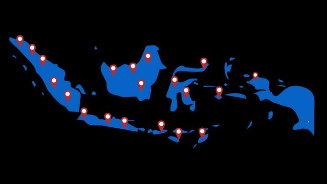 Indonesia country map animation with various destination points