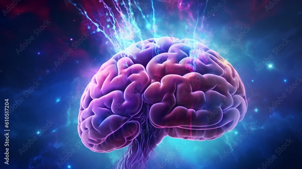 Poster field of neurology, visualization of the brain. workings of the human mind concept, emphasizing the 
