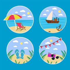 Set of Relax on the Tropical beach in round form vector