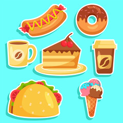 Set of fast food and beverage illustration