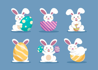 Set of bunny and colorful on egg in Easter festival illustration