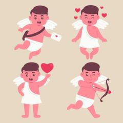 Set of cute Cupid with bow and love arrow vector