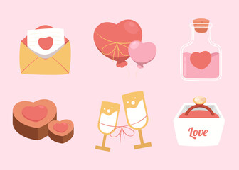 Set of items for lover in valentine day concept illustration