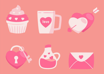 Set of items for lover in valentine day concept illustration