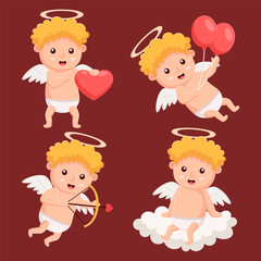 Set of cute Cupid with bow and love arrow vector