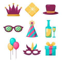 Set of items in party celebration cartoon design illustration