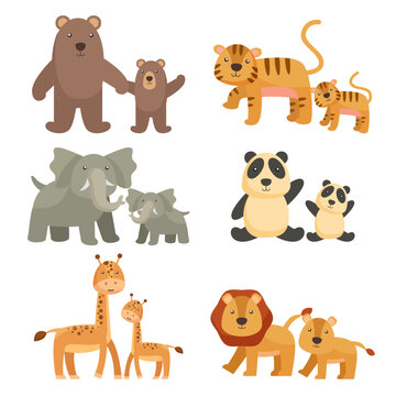 Set of animal in mother or father day concept