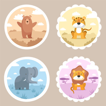 Set of animal in circle sticker style
