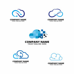 set of cloud tech logo vector icon