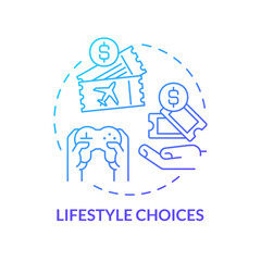 Lifestyle choices blue gradient concept icon. Leisure activity. Travel cost. Spending money. Standard of living. Personal budget abstract idea thin line illustration. Isolated outline drawing