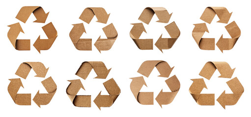 Cardboard recycling symbol isolated on transparent background. Generative AI