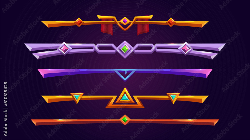 Poster golden fantasy game border ui button frame design. medieval gold metal interface element icon for rp