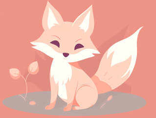 Fototapeta premium A cute little fox sitting on the ground flat design vector style illustration Generative Ai