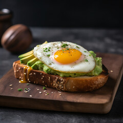 An avocado toast breakfast on a wooden table Generative Ai