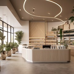 Retail store layout, clean modern, tall ceilings and great lighting - obrazy, fototapety, plakaty